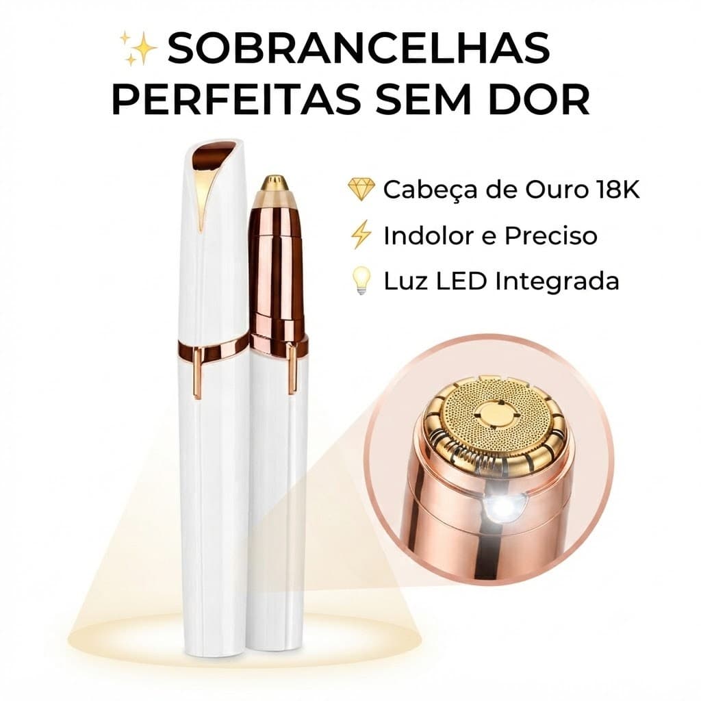 Depilador de Sobrancelhas Elétrico Indolor com LED e Cabeça de Ouro 18K