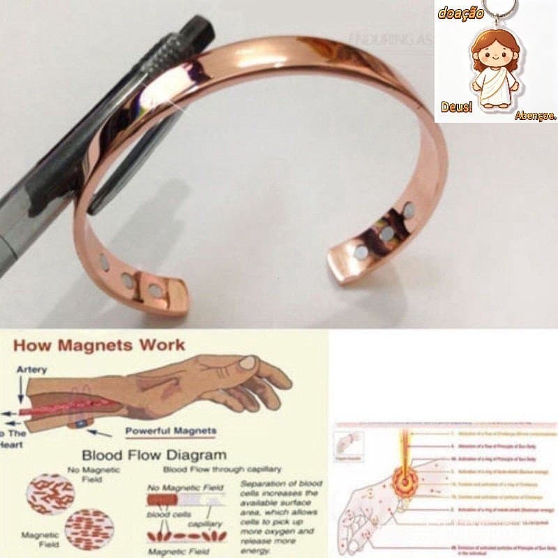 Pulseira de Terapia Magnética de Cobre Puro, Terapia de Saúde, Pulso Aberto, Pulseira de Massagem Guiada para Perda