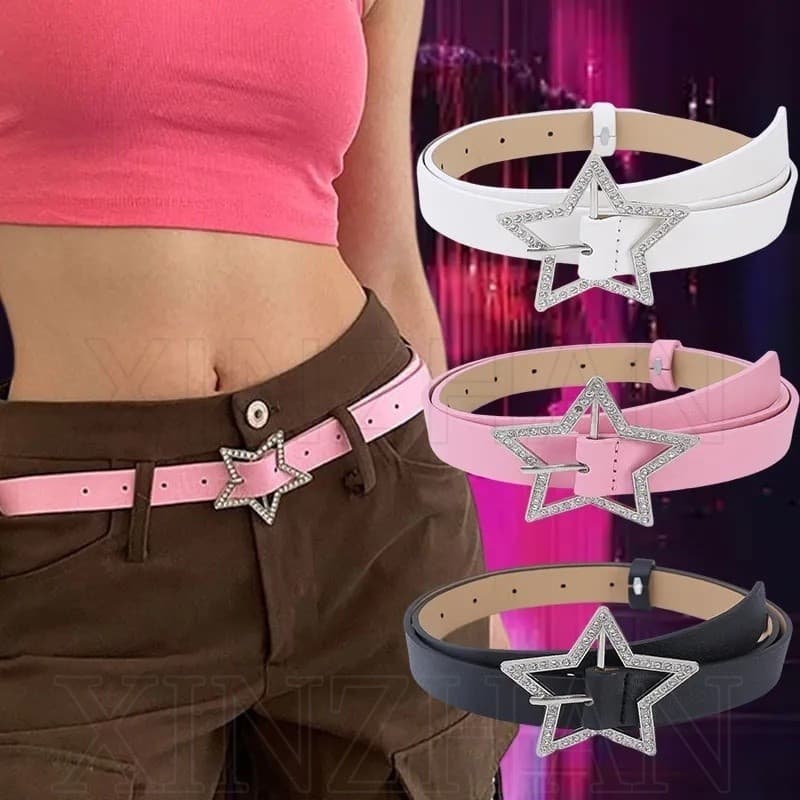 Cinto De Couro Estrela Y2K Rosa Da Moda/Branco Feminino Estilo Coreano/Cintos Com Fivela De Pino De Metal/Cós Para Usar