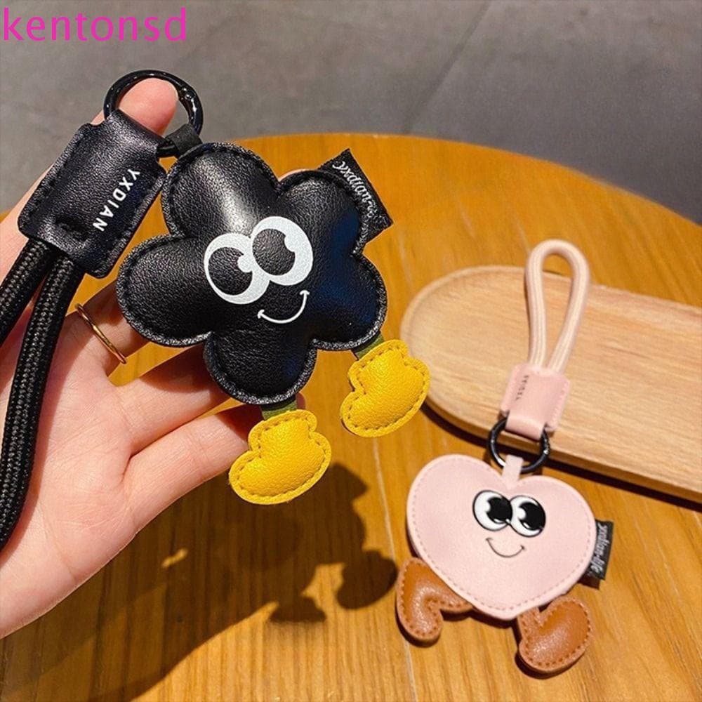 Chaveiro de desenho animado KENTONSD, pingente de flor de couro, bolsa fofa, coração divertido com olhos G OYTP