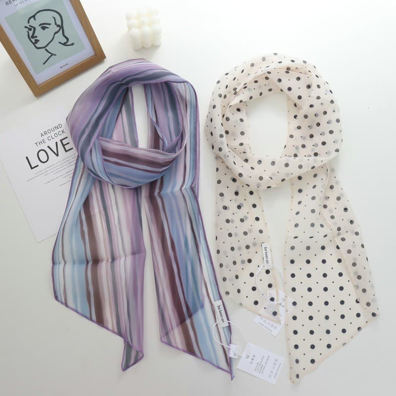 Francês Retro cor combinando bolinhas longo listrado lenço de seda Streamer feminino primavera verão novo estilo elegant