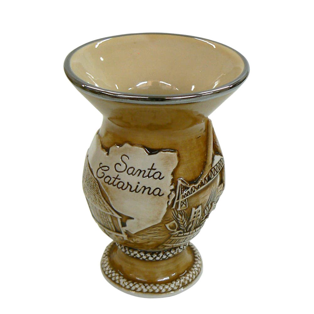 Cuia de Cerâmica Ceraflame Santa Catarina Alto Relevo Marrom 300ml