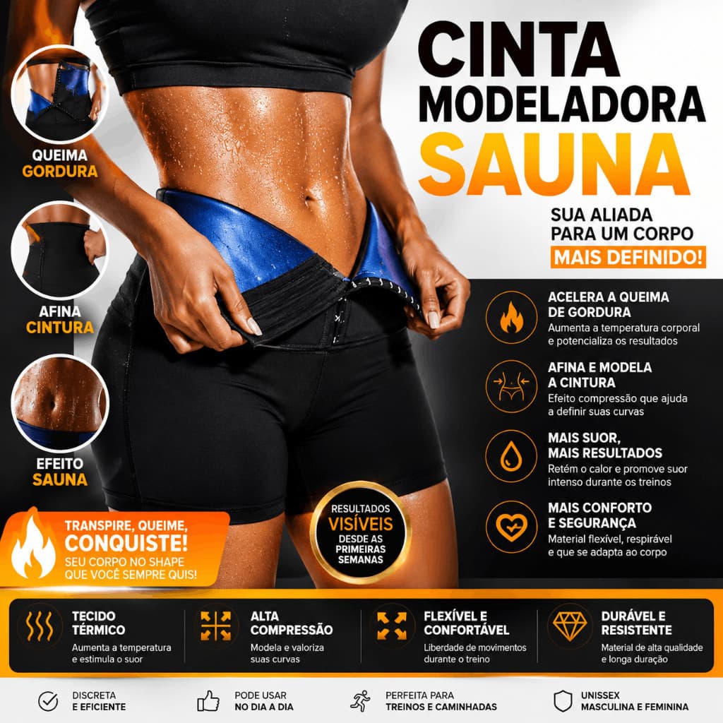 Cinta Modeladora Sauna Redutora Abdominal Queima Gordura Afina Cintura Compressão Premium