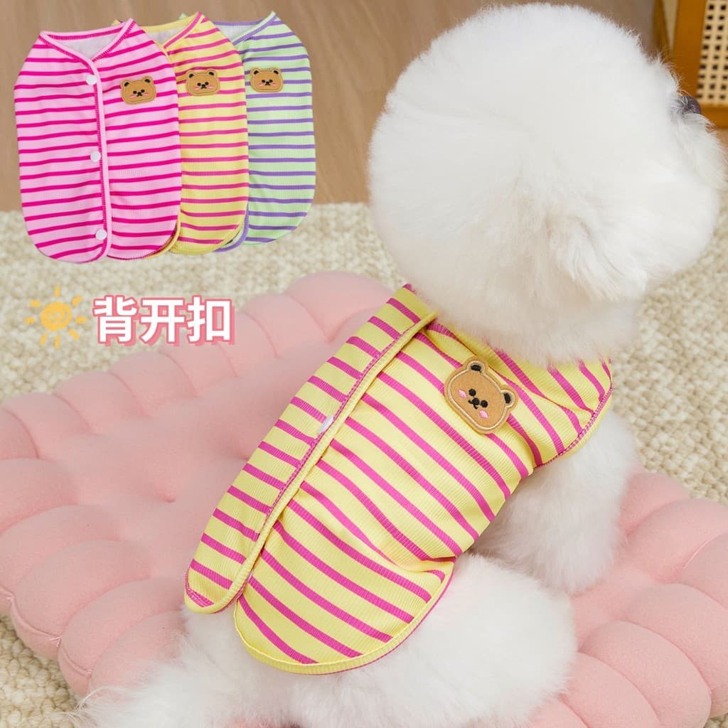 Cão de estimação roupas do gato estilo fino primavera verão colete Teddy Bichon pequeno cão respirável listrado volta fi