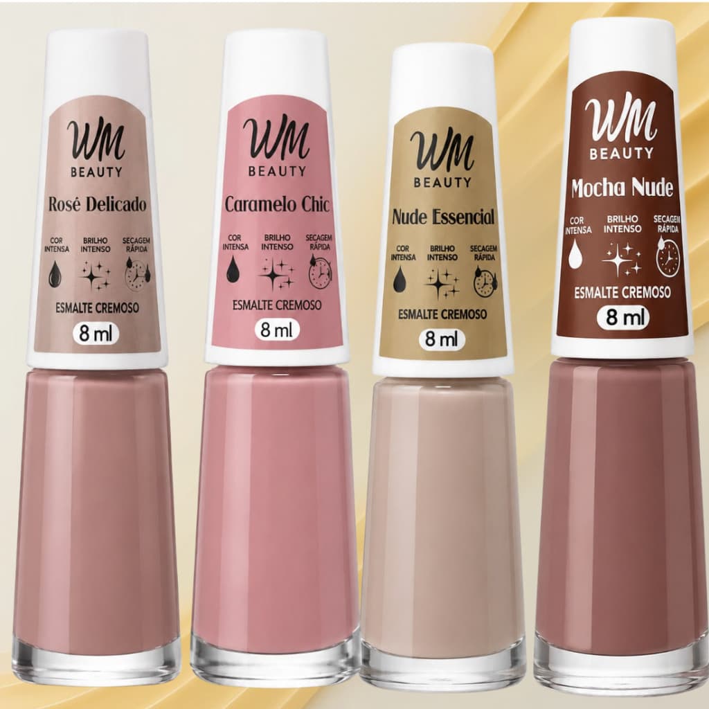 Kit 8 Esmaltes Wm Beault Fundo Realista - 8ml Manicure Unhas Salão
