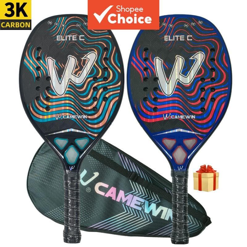 A nova raquete de beach tennis 3K, com padrão estereoscópico, fibra de carbono integral e superfície rugosa, acompanha