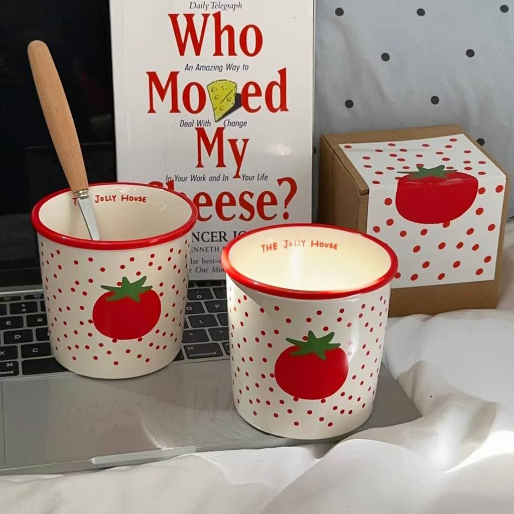 Caneca de tomate de bolinhas, caixa de presente de alto valor, copo portátil, lembrança de cerâmica doméstica