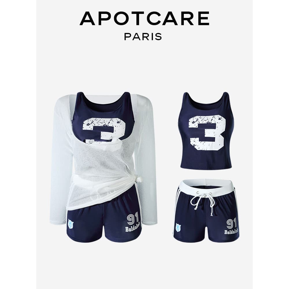 Francês APOTCARE 2025 novo estilo maiô feminino dividir esportes blusa de manga comprida férias à beira-mar maiô de prim