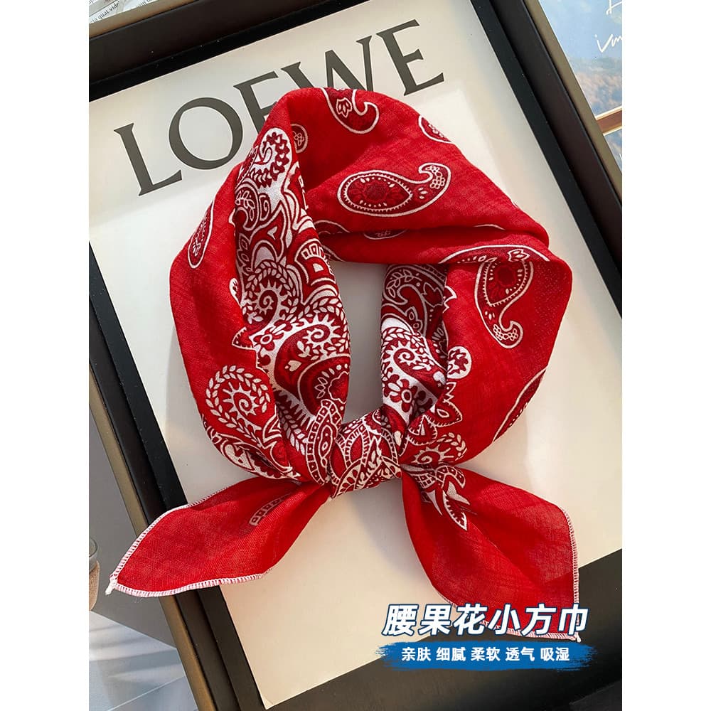 Primavera verão homens mulheres vermelho Retro caju flor algodão linho pequeno lenço quadrado fino lenço de cabelo grava
