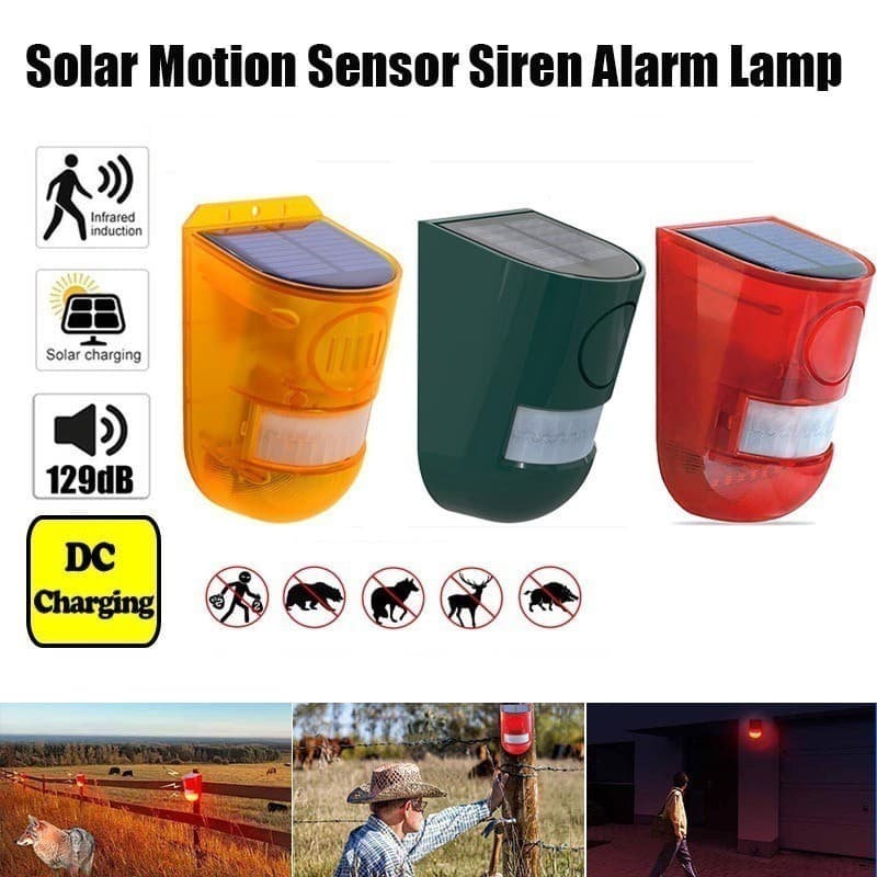 Sirene De Alarme Com Sensor De Movimento Solar 129dB Luz Estroboscópica À Prova D'água Ao Ar Livre De Segurança Antirrou