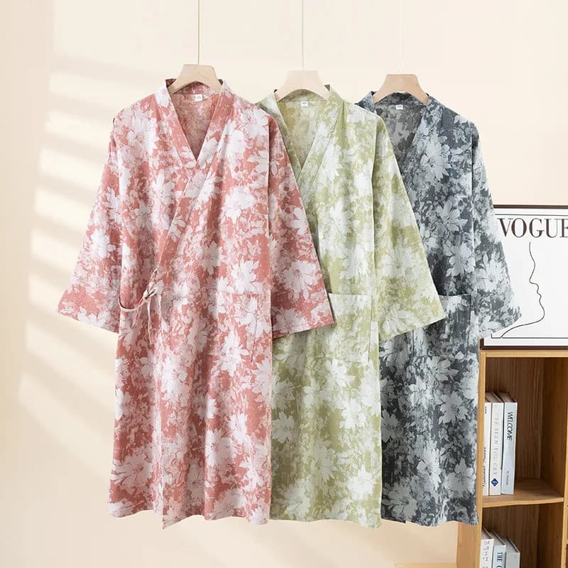 2026 Japonês Nova Primavera/Verão Roupão De Dormir Feminino 100 % Algodão Gaze Tamanho Fino Grande Quimono Robe