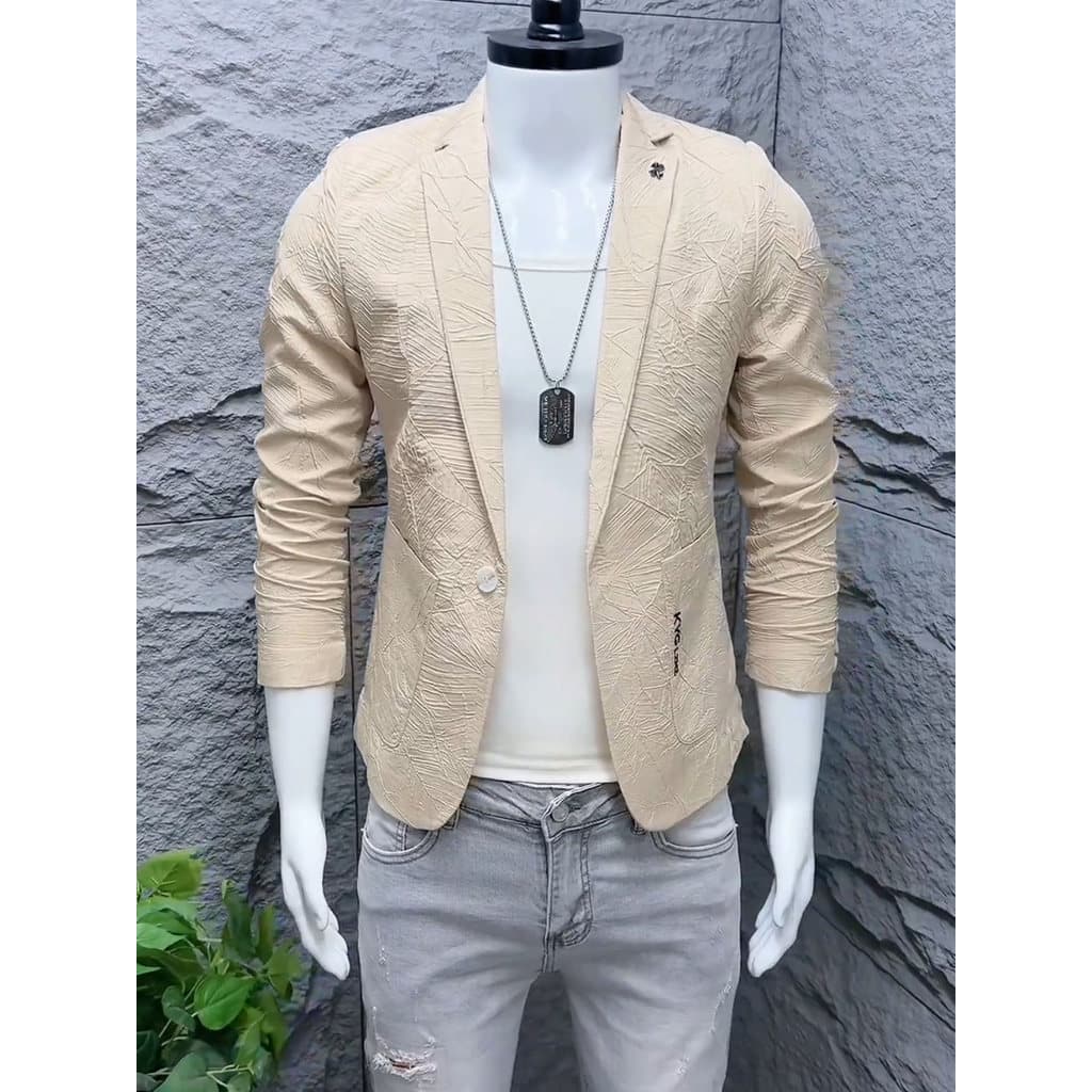 Terno masculino versão coreana fino-ajuste na moda novo estilo plissado único terno masculino primavera outono influenci