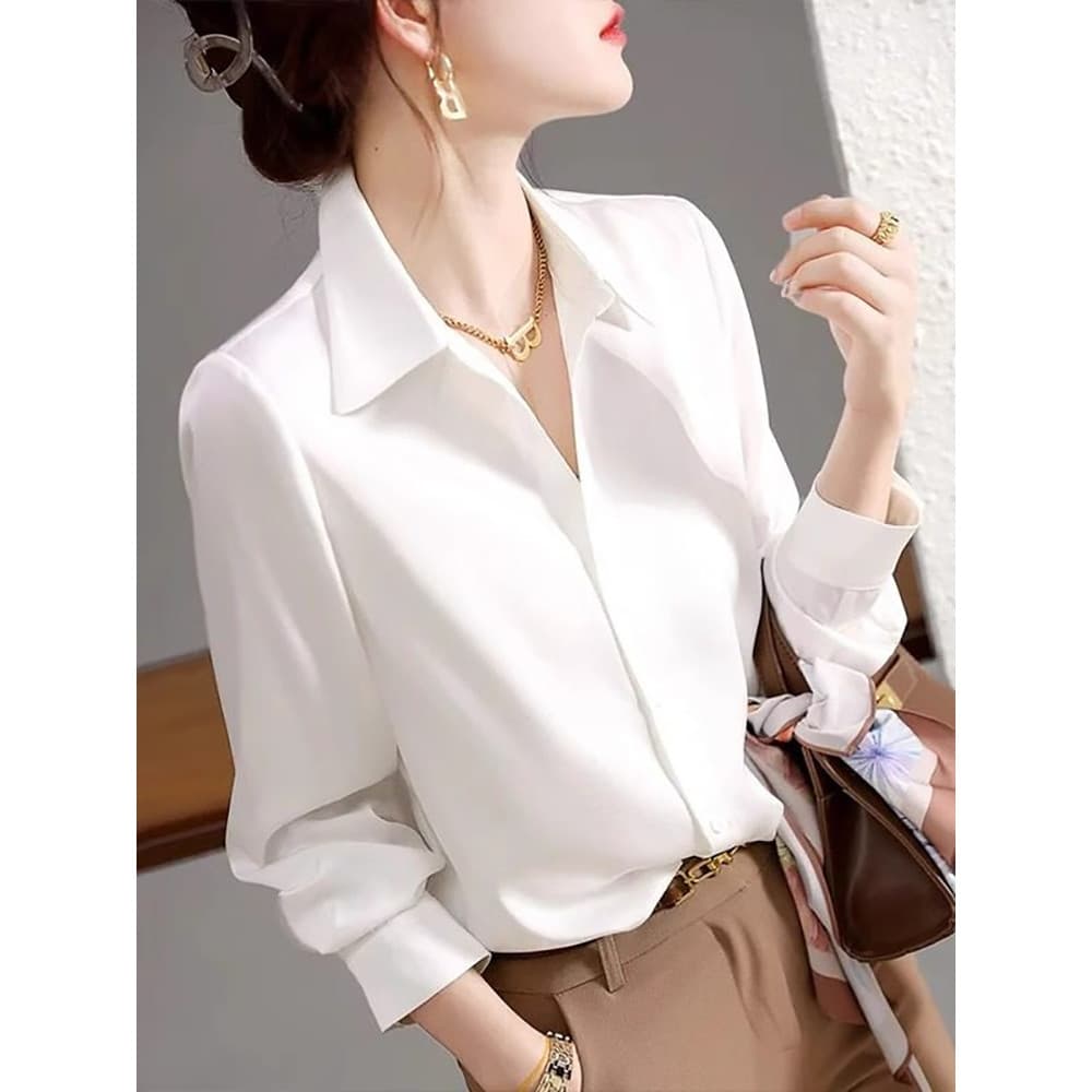 Street Wear Chiffon camisa feminina manga longa 2026 primavera novo estilo moda solta mais magro olhar Design sentimento
