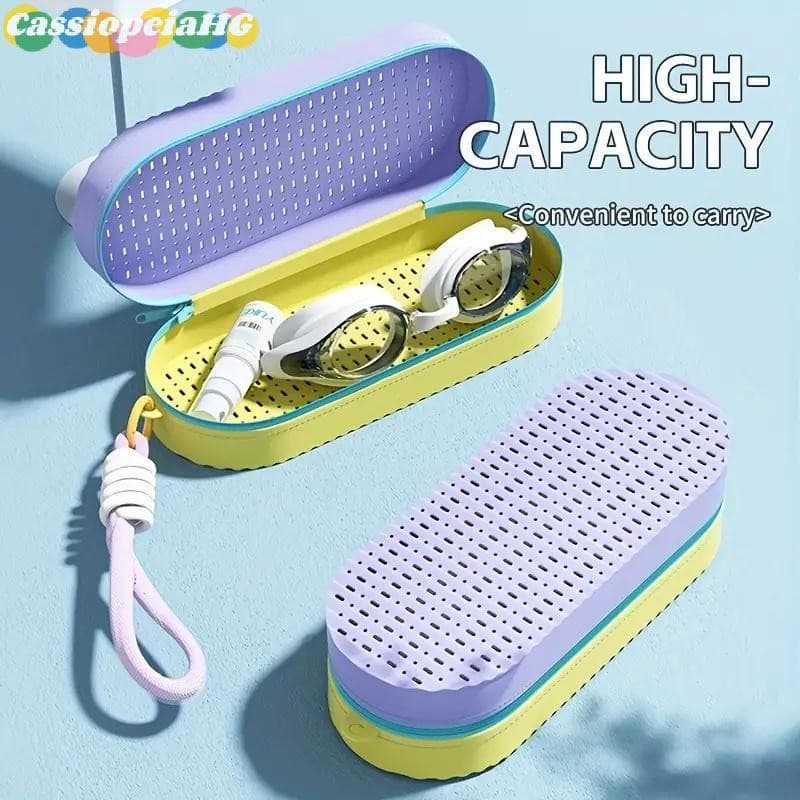(Cassiopeiahg) 1Pc Silicone Grande Capacidade Zíper Dupla Face Óculos De Natação Caixa De Armazenamento Respirável Portá