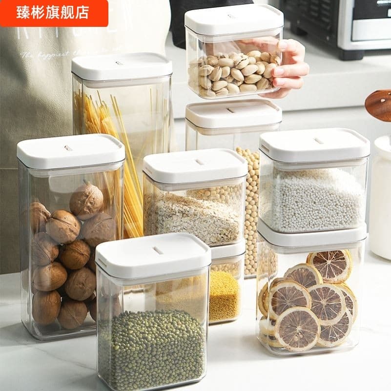 Frasco selado a ar, plástico transparente, cozinha doméstica, tempero, grau alimentício, porca, chá, armazenamento, caix