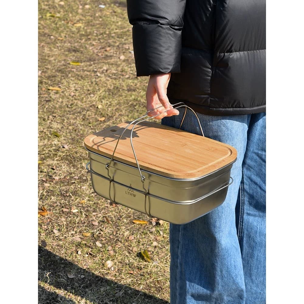 LTHW caixa de armazenamento de utensílios de mesa para viagem ao ar livre, aço inoxidável, acampamento, piquenique, lava