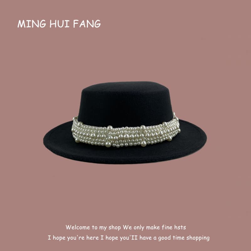 Francês Hepburn estilo pérola cinto moda senhoras estilo plana superior pequeno chapéu superior outono inverno britânico