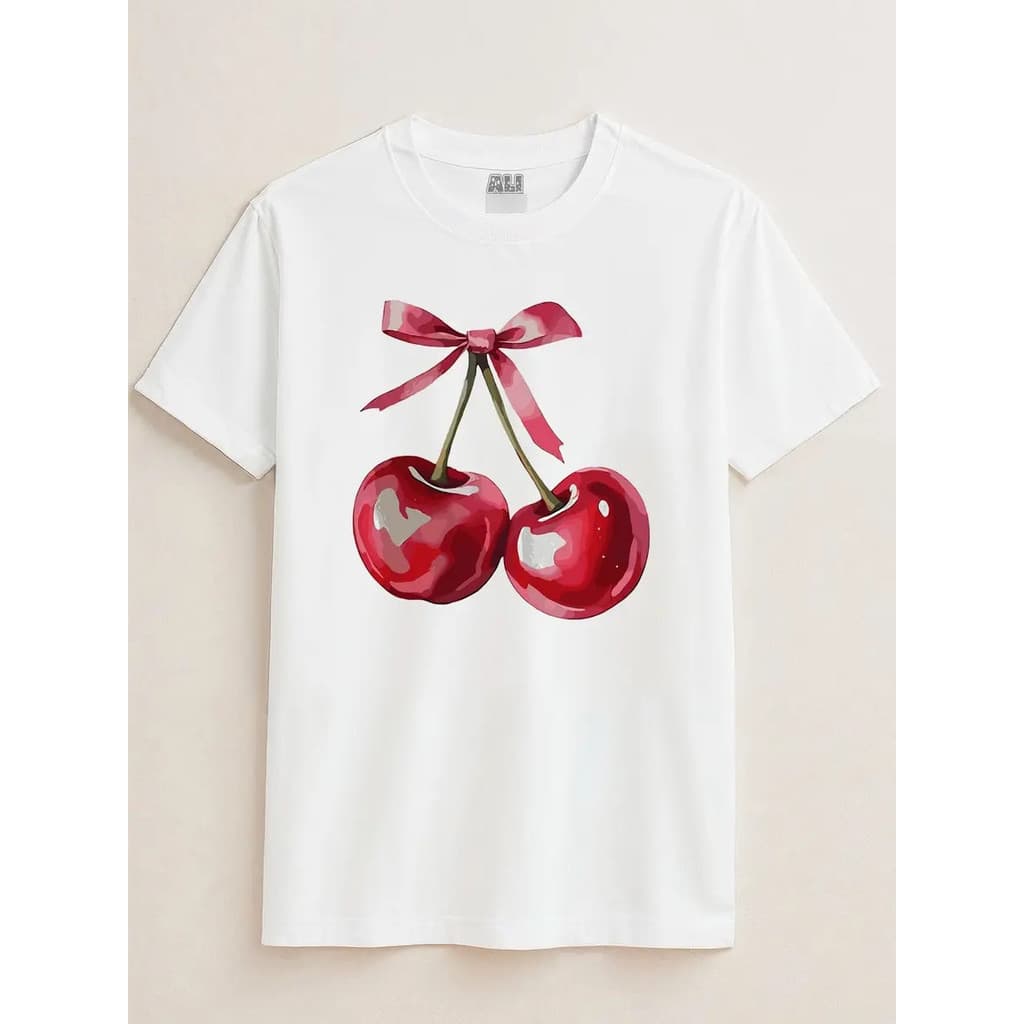 Camisa Infantil e Adulta Menina Cerejas Cherry Super Confortável
