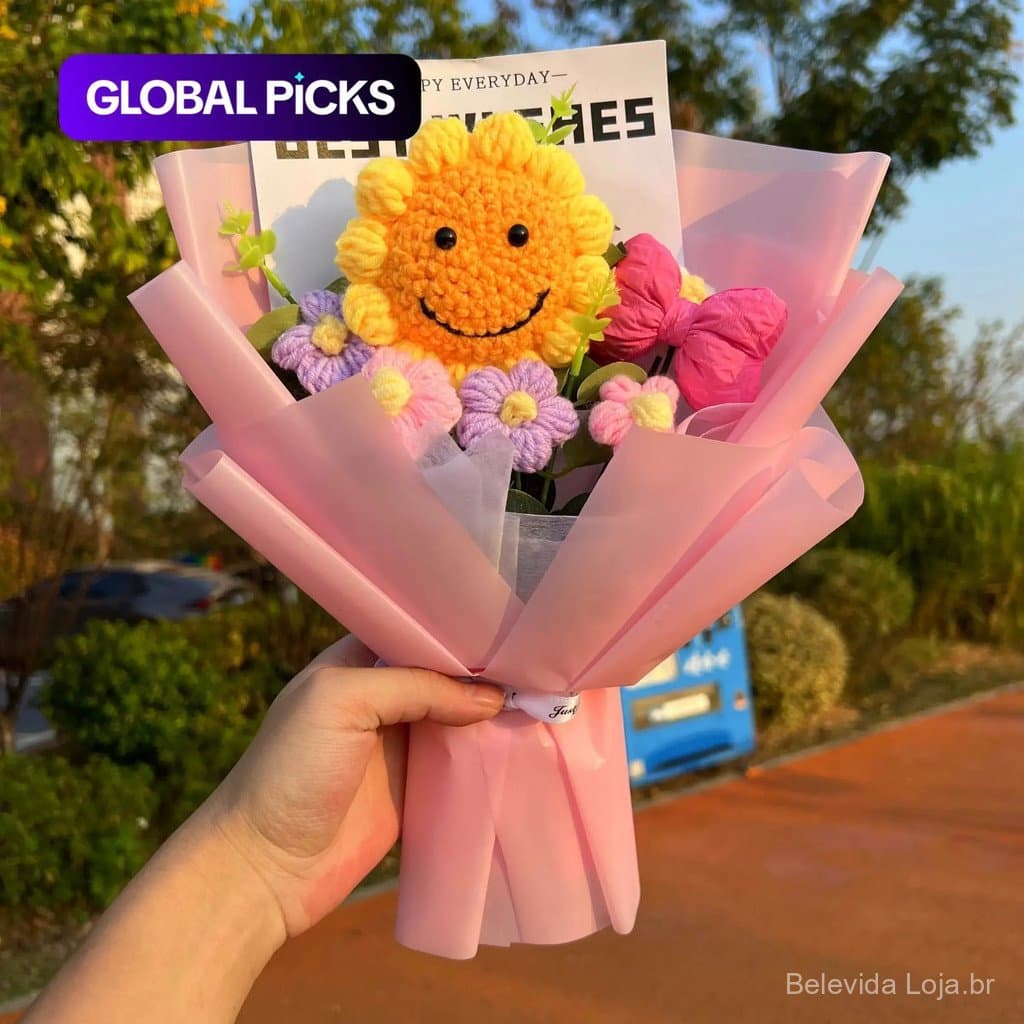 Buquê de Girassóis Tricotado à Mão, Buquê de Flores Artificiais de Crochê Fofo para Decoração de Casa ou Escritório, Pre