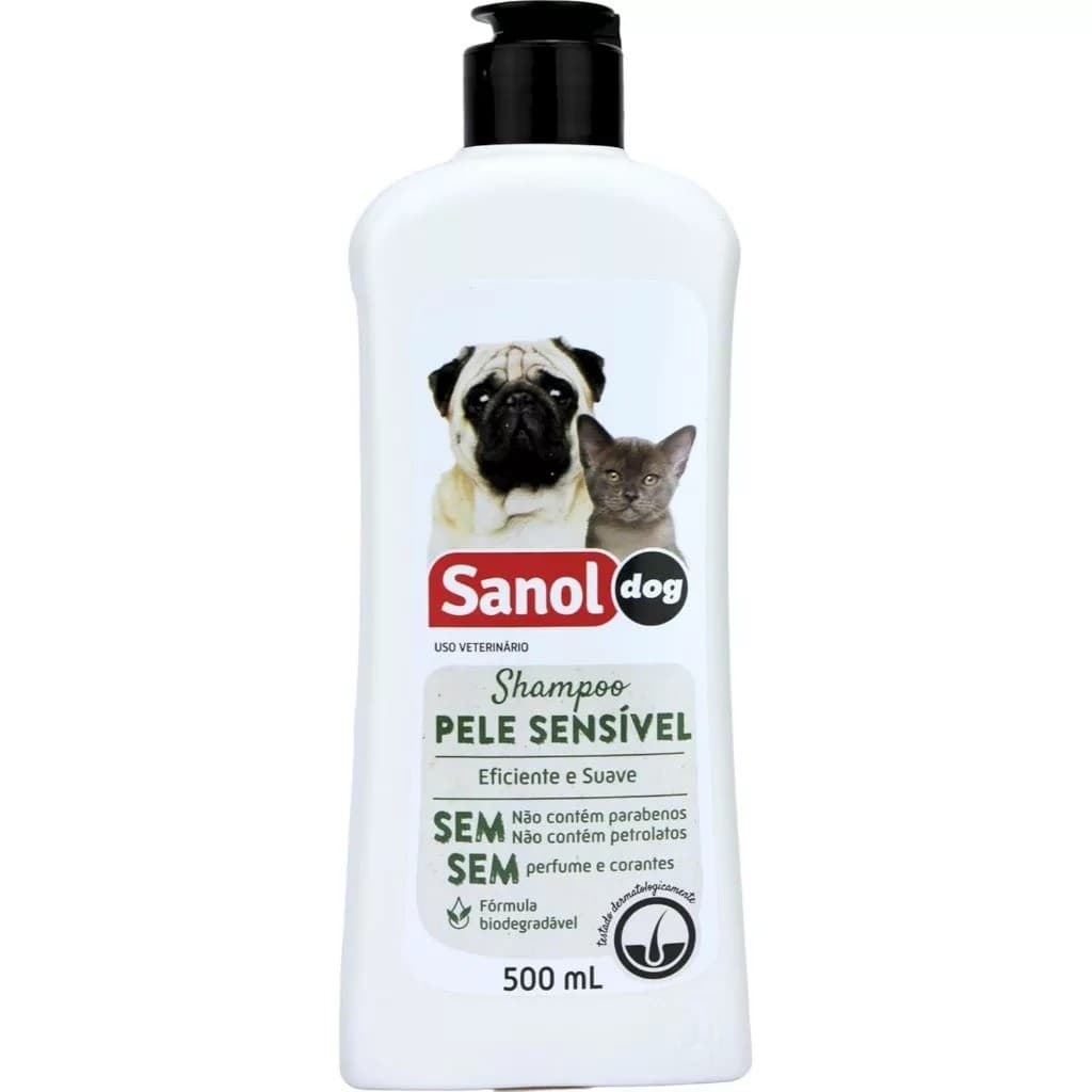 Shampoo Pele Sensível Cães e Gatos Sanol 500ml