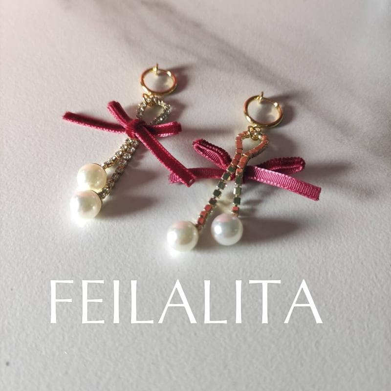 Chique feminino veludo borgonha arco pérola brincos Retro palácio estilo francês sem piercing clipe de orelha feminino c