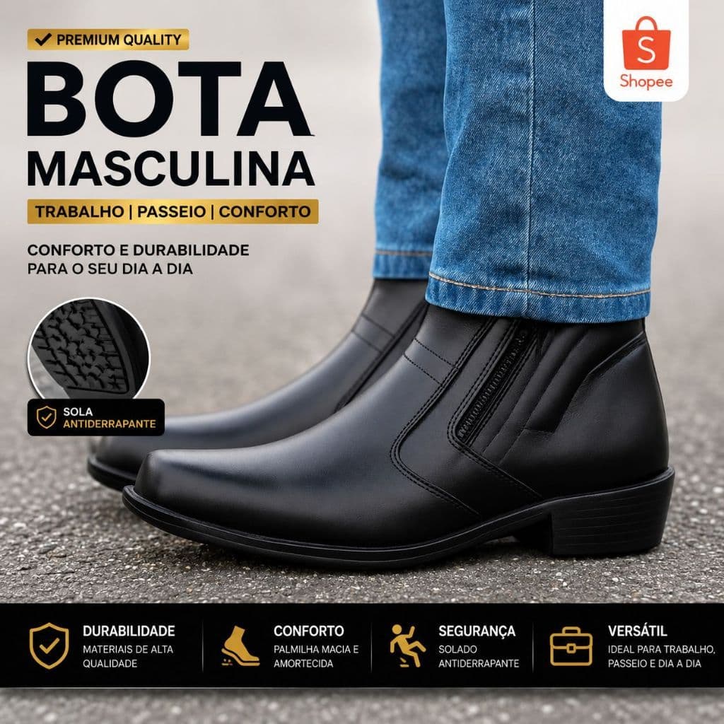 Botina Masculina Calce Fácil Zíper Melhor Ajuste Preço de Fábrica Entrega Imediata