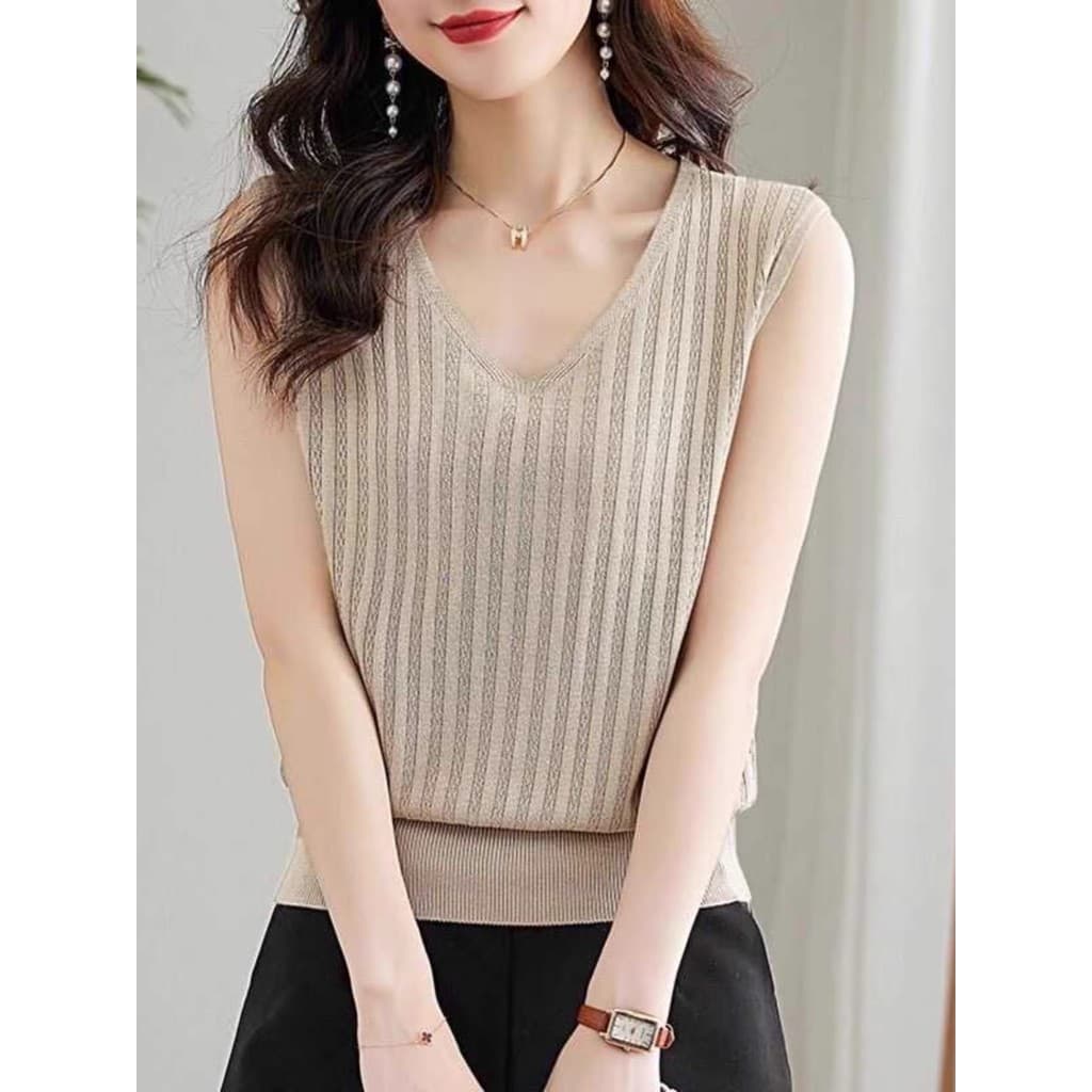 Camisola de seda gelo feminina interior com decote em V curto topo vestido de verão 2024 novo estilo nicho sem mangas ca