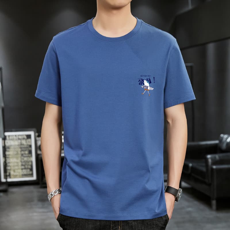 Novo estilo Hong Kong impresso masculino puro algodão solto camiseta de manga curta em torno do pescoço na moda camisa d