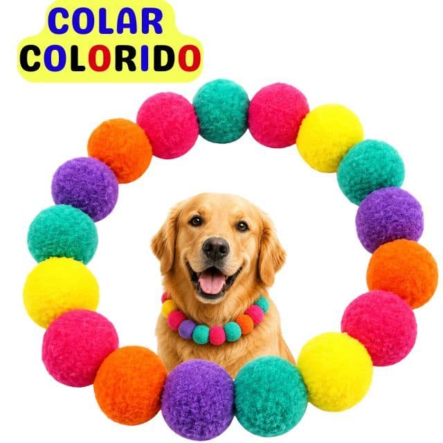 Colar Colorido com Bolinhas de Pelúcia para Cães