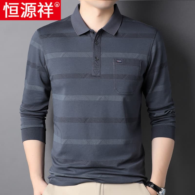 Hengyuanxiang camiseta masculina de manga comprida para idosos de meia-idade primavera outono estilo pai usar Top com bo