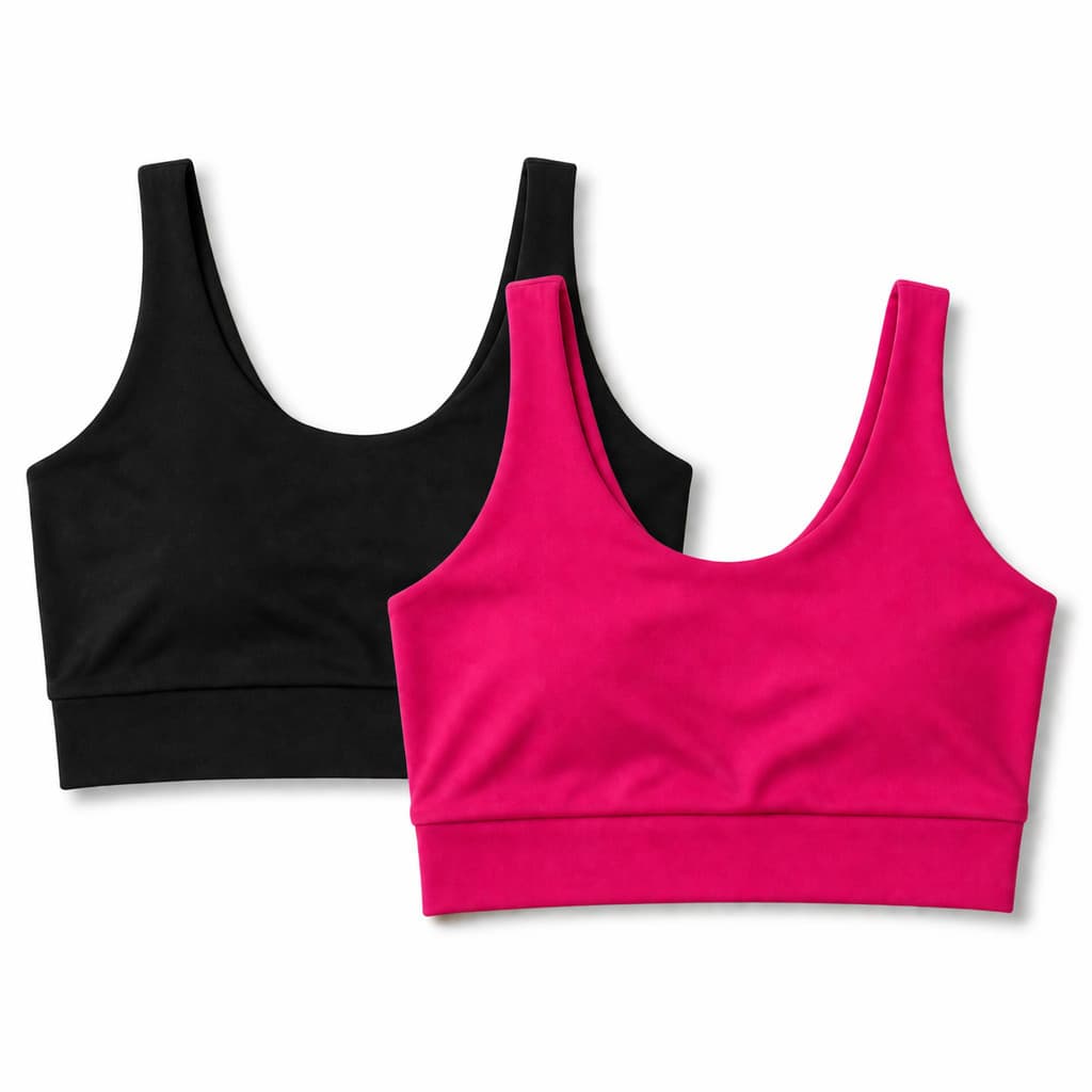 Kit 2 Top Cropped Feminino Forro Duplo Academia Zero Transparência Sustentação Alta Cós Largo Suplex Fitness