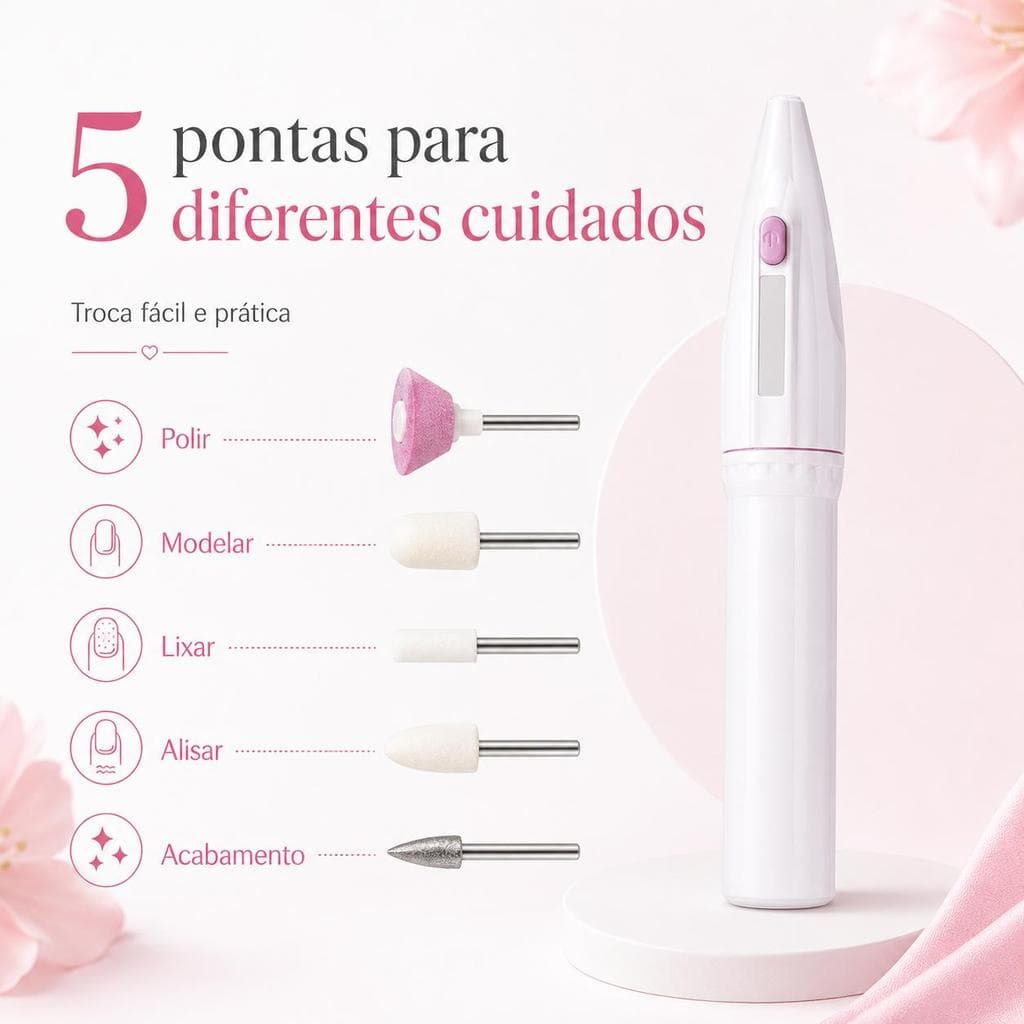 Lixa Elétrica de Unha Sem Fio, Kit Manicure e Pedicure Profissional com 5 Pontas, Polidor Portátil para Cuidados das Unh