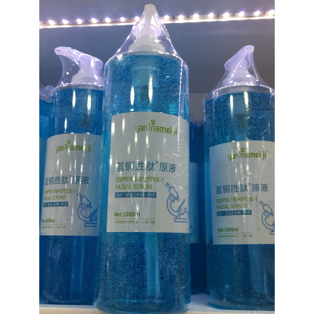 Salão de beleza dedicado solução de estoque de peptídeo de cobre azul essência água 1.000ml ácido hialurônico essência e