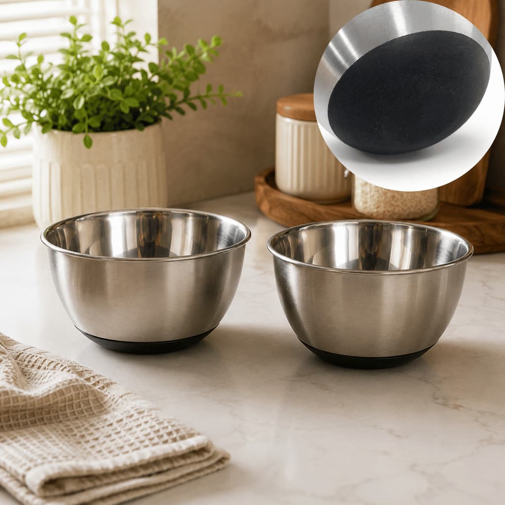 Kit 2 Bowl Aco Inox 800ml 15cm com FUNDO DE SILICONE Preto Antiderrapante