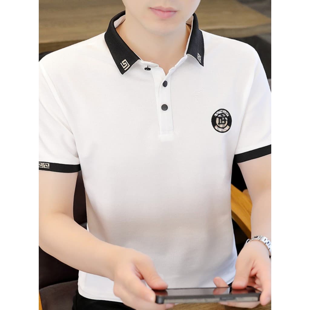 Camisa polo bordada de alta qualidade de manga curta camiseta masculina verão gelo na moda fina meia manga topo rua nós