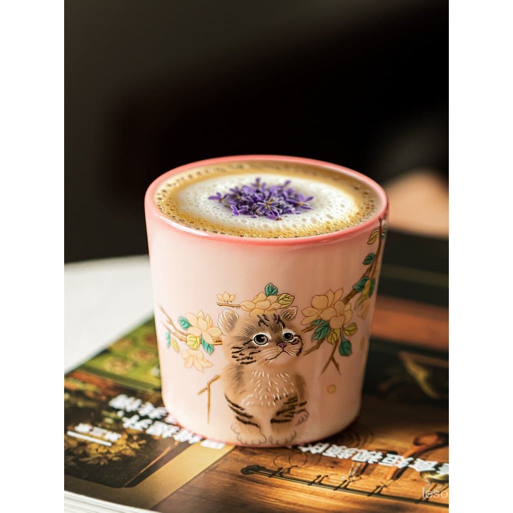 Xícara de Espresso de Cerâmica Rosa Fofa, Pequena Capacidade, Estilo Italiano, Xícara de Gato Fofa de Alto Valor para Me