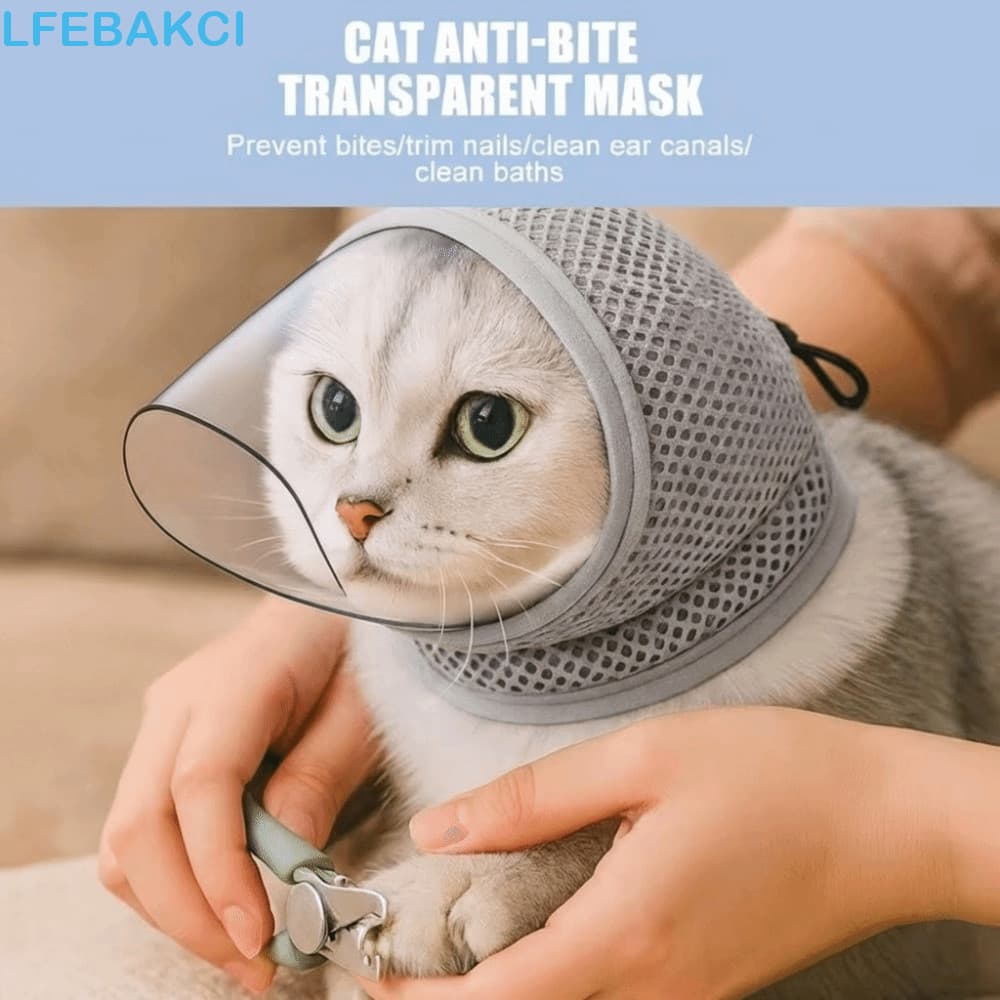 Máscara Anti-Lamber  , Capa Transparente Mordida Para Boca De Gato , Arnês Respirável Gatinhos