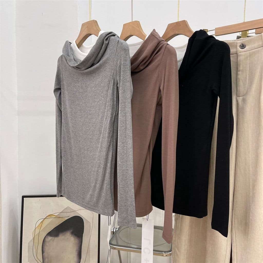 Base falsa de duas peças feminina outono inverno Design High-End contraste cor manga comprida camiseta com capuz pequeno