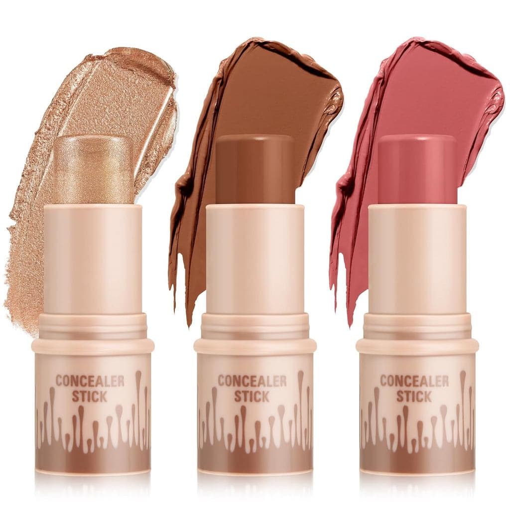 Boobeen 3 Peças de Bastões de Contorno, Iluminador e Blush, Kit de Beleza para Contorno, Bastão de Contorno Cremoso, Bas