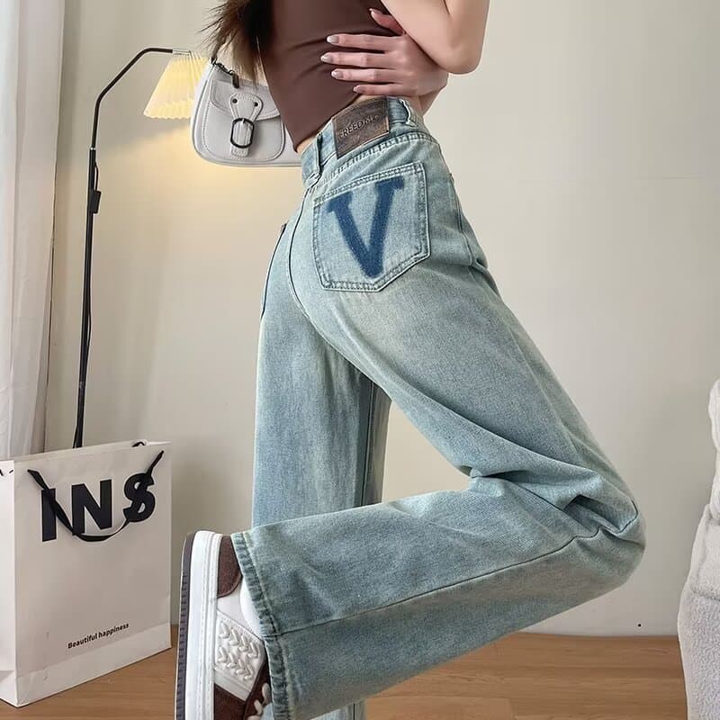 Calças jeans de cintura alta e corte reto para mulheres, novo design de cor clara, sucesso de vendas na primavera-verão,