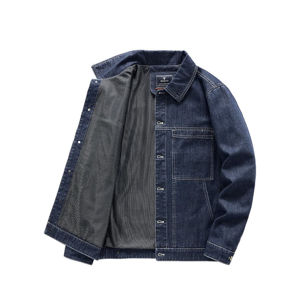 JEEP SPIRIT Jaqueta jeans Casual masculina Top Retro Lapela Jaqueta com ferramentas Jaqueta jeans com vários bolsos