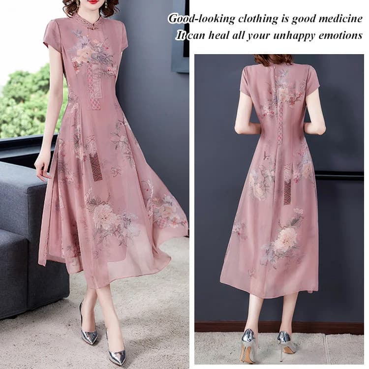 [Design Moderno] Vestido qipao estilo chinês, manga curta, vestido feminino ajustado para o verão