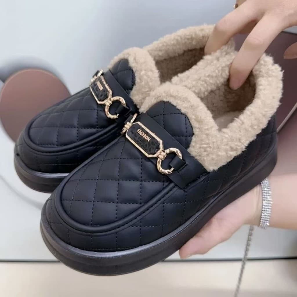 Velho pequim sapatos de algodão feminino 2025 novo estilo forro de lã engrossado deslizamento-em mocassins moda antiderr