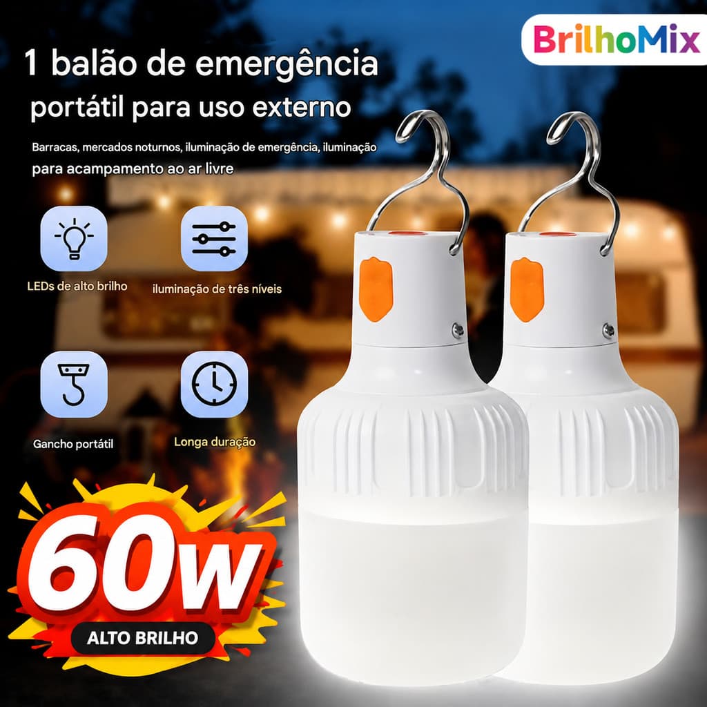 Lâmpada LED 60W Camping KIT4 KIT2 KIT1 Unidades USB Recarregáveis De Longo Prazo À Prova D'água Para Pesca De Emergência