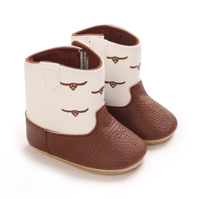 Outono 0-1 anos de idade botas de bebê moda PU impresso sola macia botas de couro de bebê