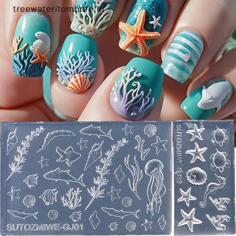 Molde De Silicone Macio Para Arte Em Unhas , Moldes De Concha 3D , Esculpido , Estilo Oceano , Faça Você Mesmo , Modelo