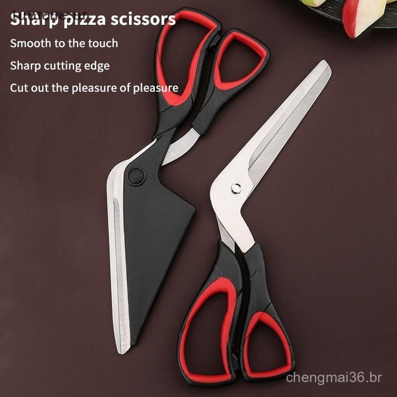 TU Multifuncional Tesoura De Pizza Lâmina Aço Inoxidável Destacável Ferramentas Corte Aperto Ergonômico Preto & Vermelho