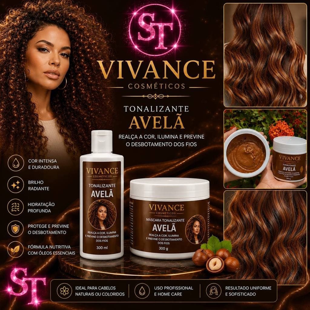 Kit Shampoo e Máscara Tonalizante Avelã Acobreado Chocolate Morena Iluminada - S/ Amônia 2x300ml