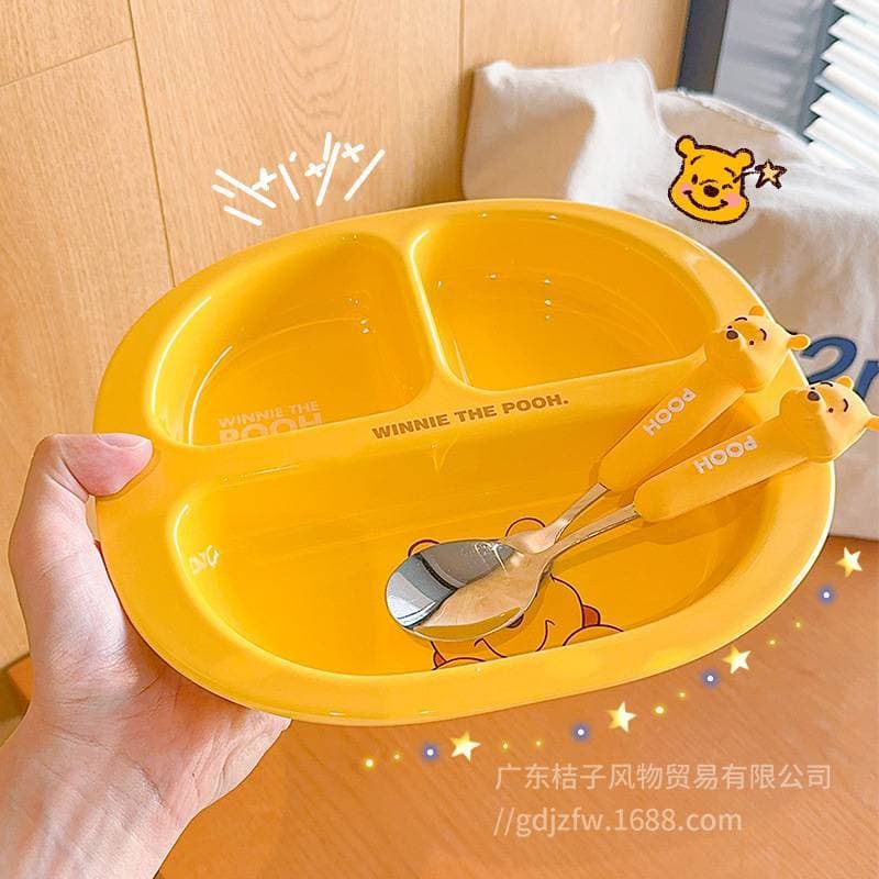 Prato de jantar infantil do Ursinho Pooh Prato de café da manhã compartimentado 2025 Novo desenho animado fofo de cerâmi