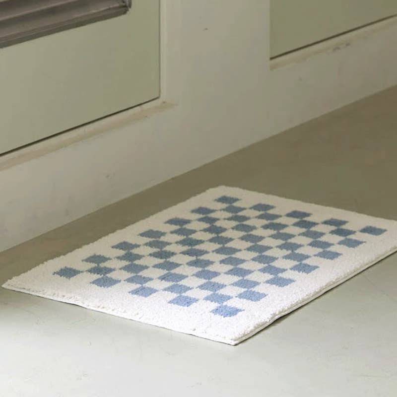 Estilo coreano listrado xadrez banheiro tapete de banheiro absorvente banheiro pé tapete porta do banheiro